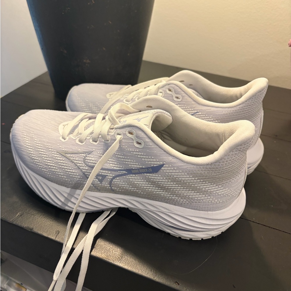 Mizuno Wave Rider 28 Running (White and Blue) Shoes